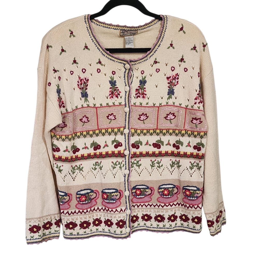 Vintage Sweater Cardigan M Button Up Embroidered Fair Ilse Cottage Country